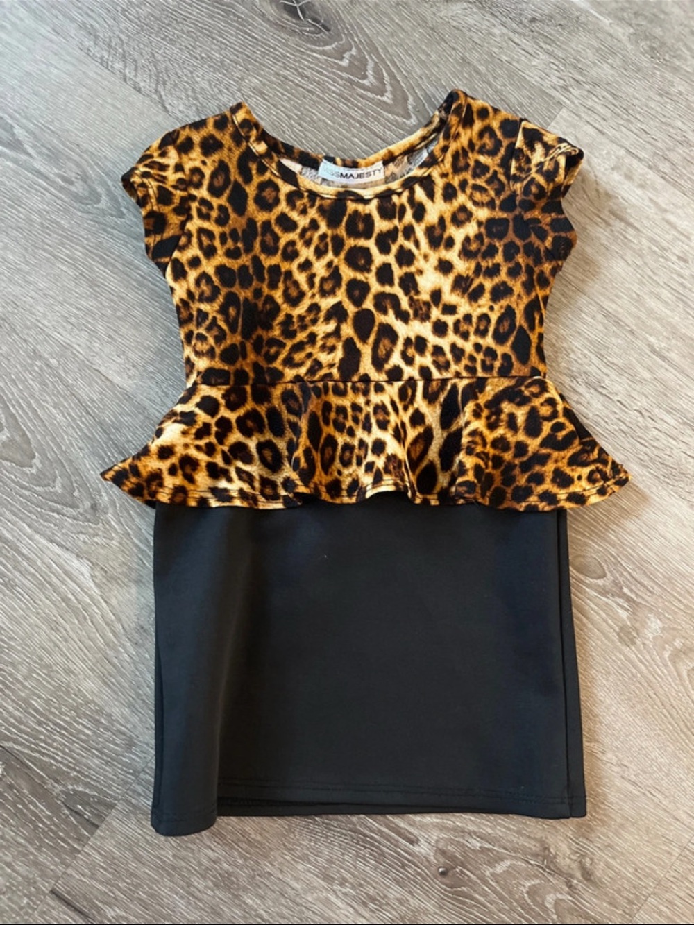 Girls' Leopard Peplum Dress with Black Skirt